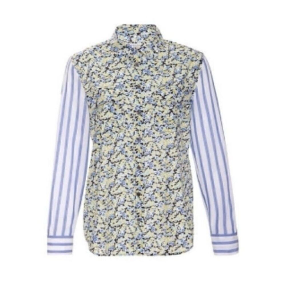 Equipment blue yellow floral long sleeve cotton button up blouse size medium